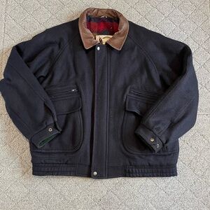 Vintage American Outerwear Bomber Wool Jacket Mens Size XL Blue Zip Snap Lined